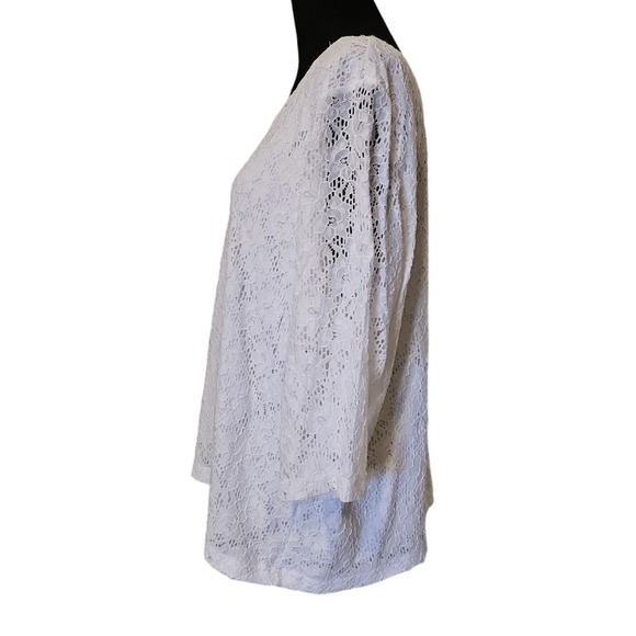 C.D. Daniels White Lace Pull On Blouse 99% Nylon 1% Spandex Size 1X - Picture 5 of 7